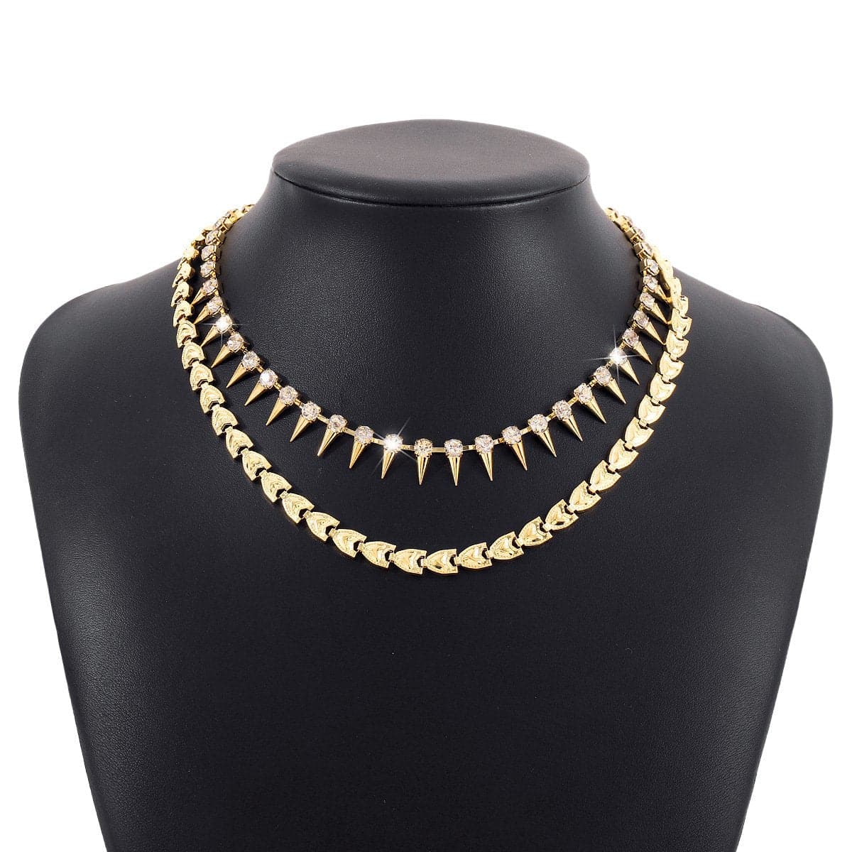Rhinestone rivet layered solid necklace