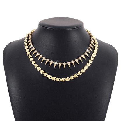 Rhinestone rivet layered solid necklace