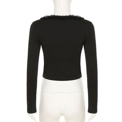Long sleeve v neck ruffle button top