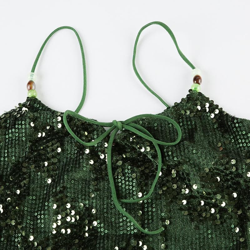 U neck glitter knotted beaded cami top
