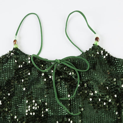 U neck glitter knotted beaded cami top