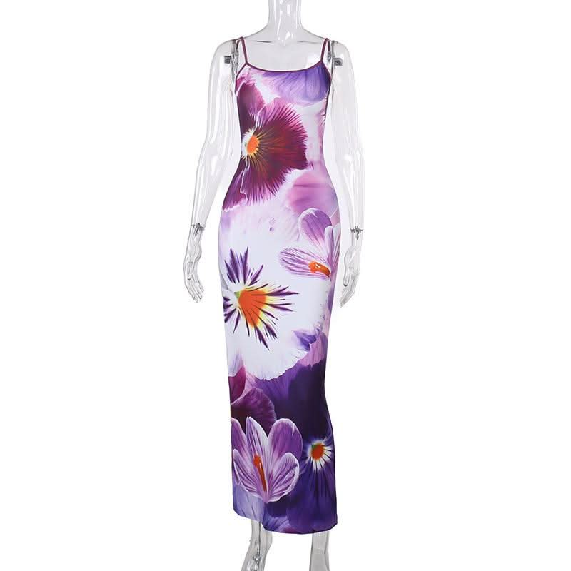 U neck flower print cami maxi dress