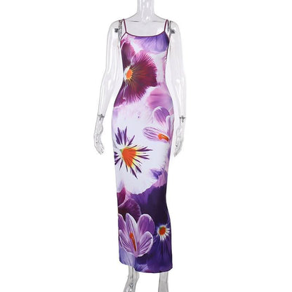 U neck flower print cami maxi dress