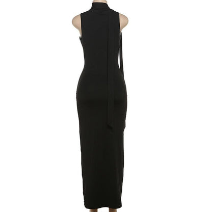 Hollow out metal applique cut out maxi dress