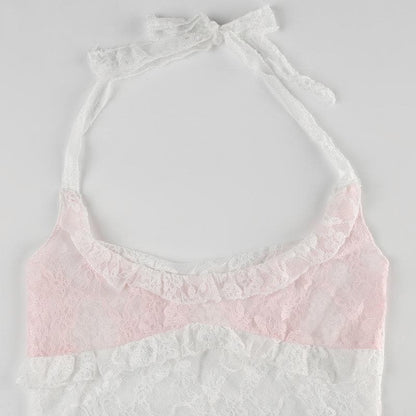 Halter u neck lace hem ruffle top