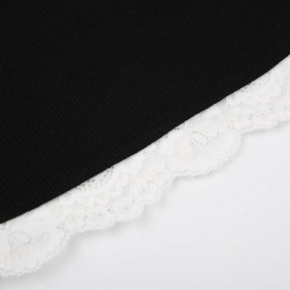 V neck lace hem backless contrast cami top