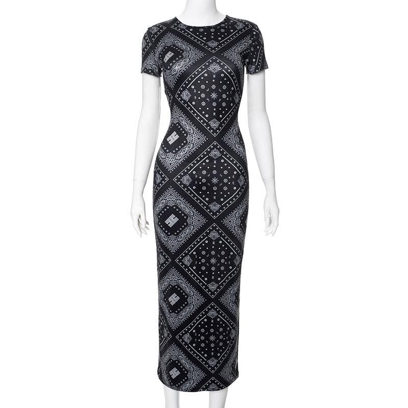 Short sleeve print crewneck midi dress
