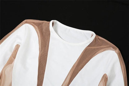 Crewneck long sleeve mesh patchwork maxi dress-final-sale