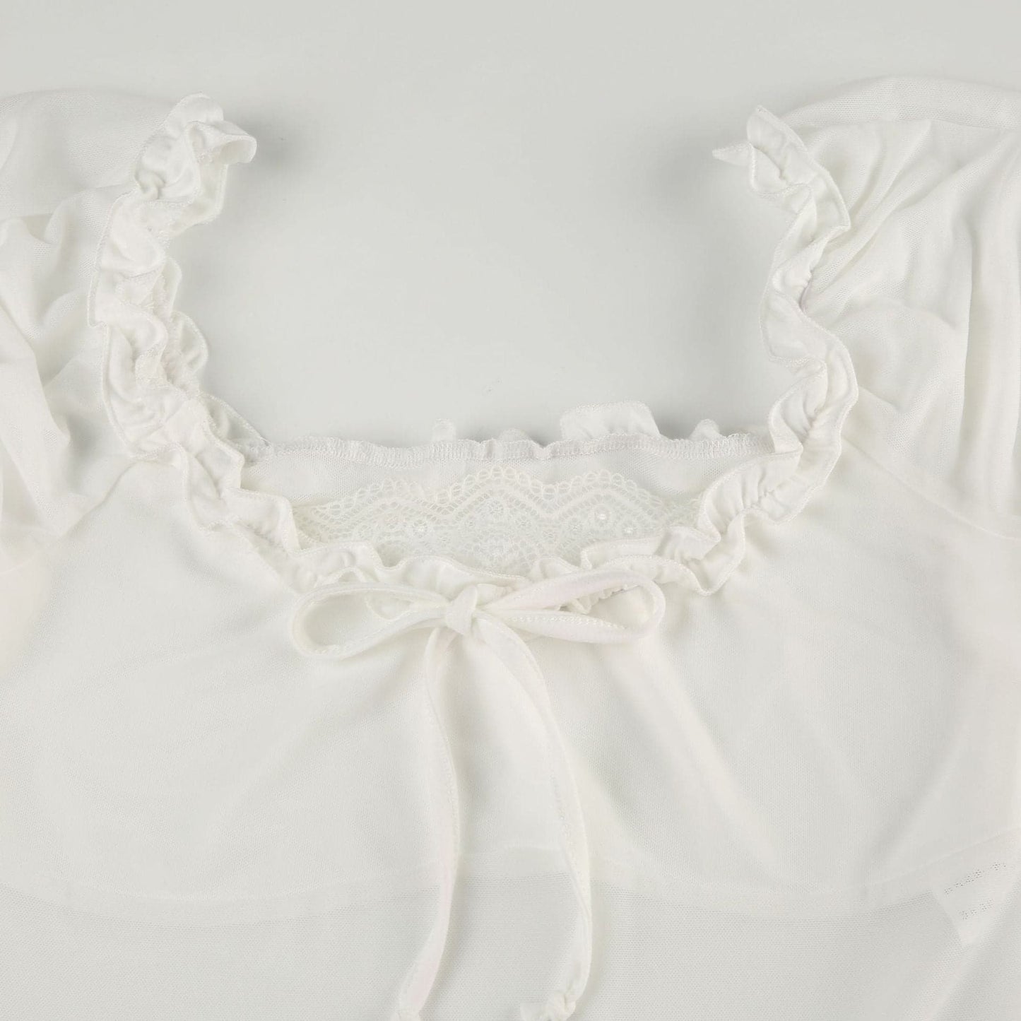 Short puff sleeve ruffle ruched knotted crop top