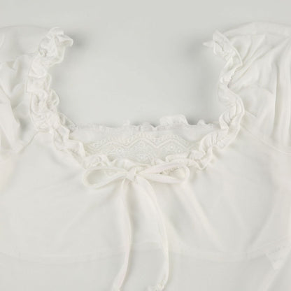 Short puff sleeve ruffle ruched knotted crop top