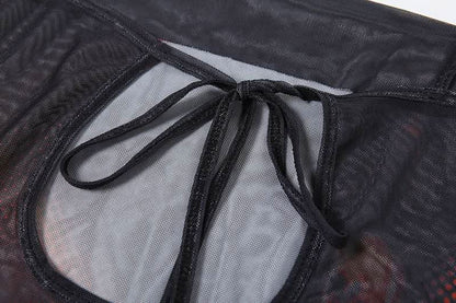 Abstract mesh high slit cami maxi dress