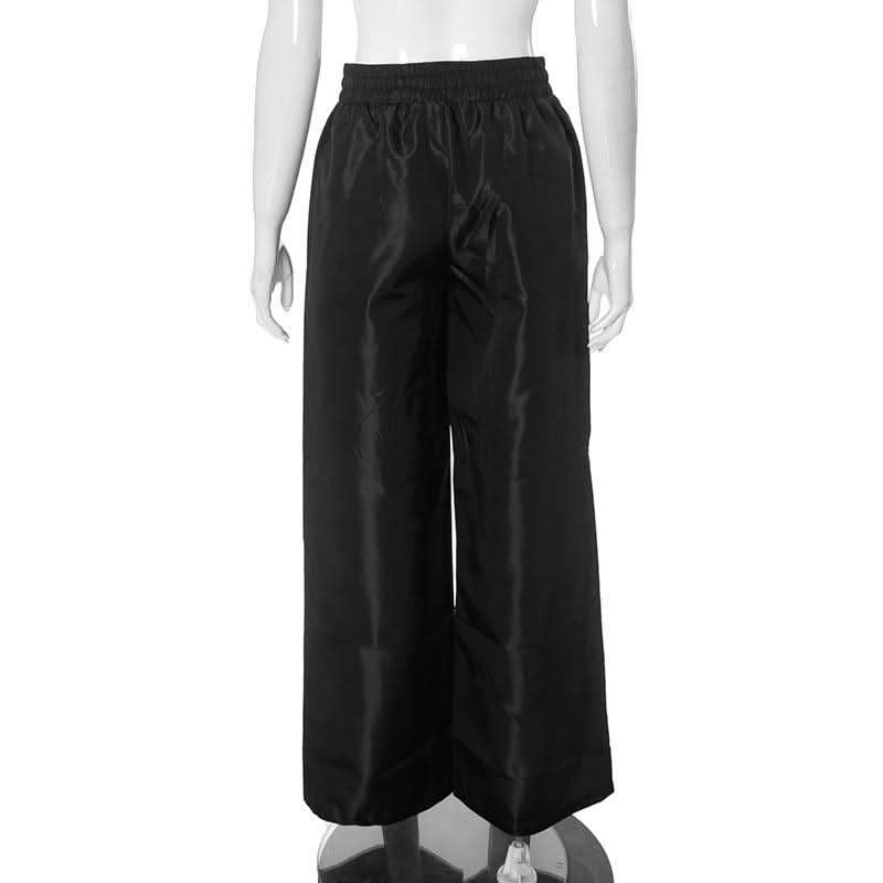 Drawstring self tie letter print medium rise pocket pant