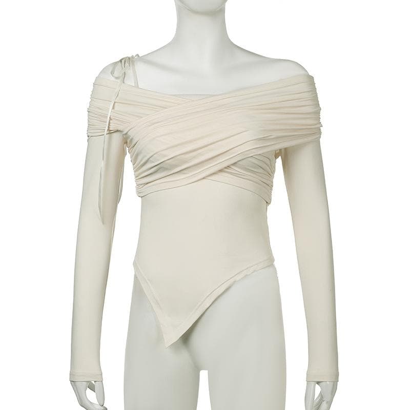 Off shoulder long sleeve ruched backless top