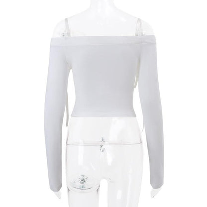 Self tie off shoulder long sleeve solid top