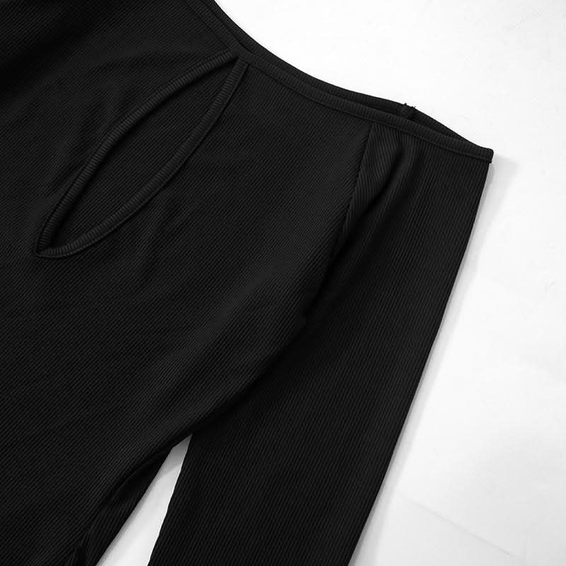 Off shoulder long sleeve hollow out slit cut out maxi dress