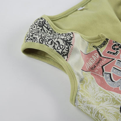 Notch neck print contrast tank top
