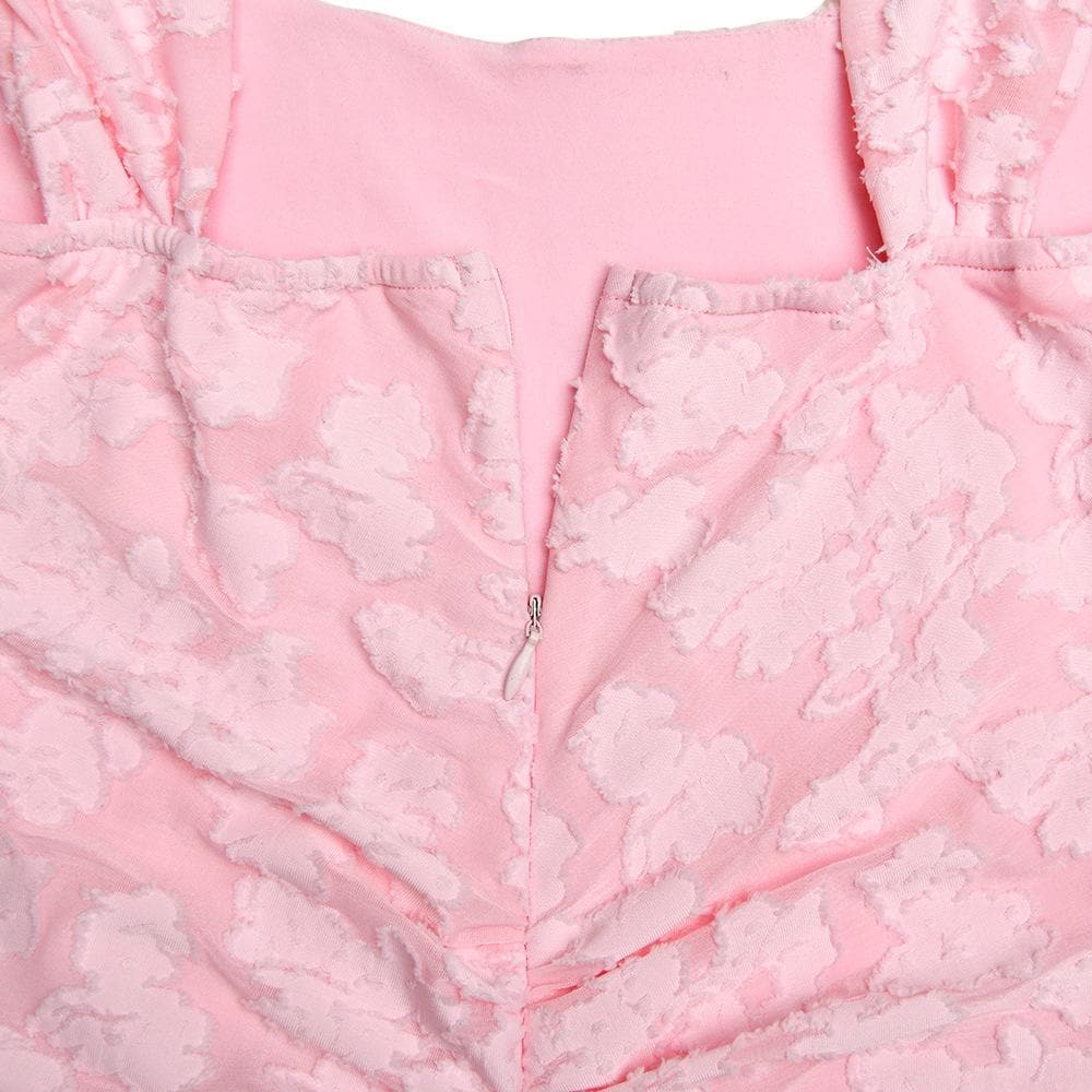 U neck zip-up ruched bustier ruffle cami maxi dress