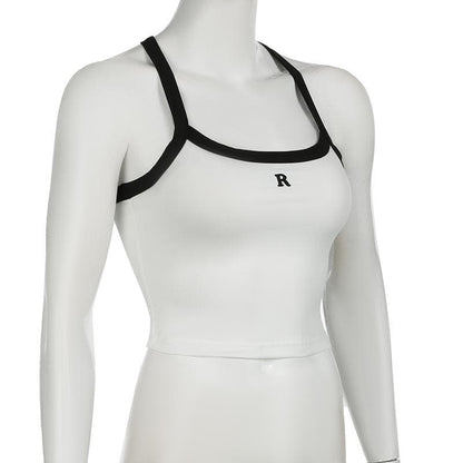 U neck "R" embroidery cami top