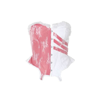Sweetheart neck contrast button ruffle tube top