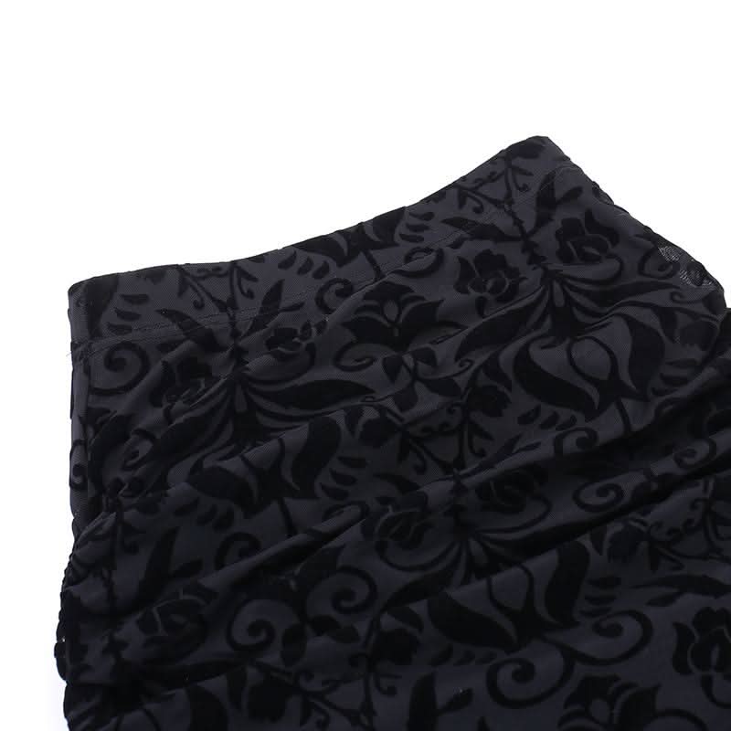 Irregular ruffle ruched print mesh mini skirt