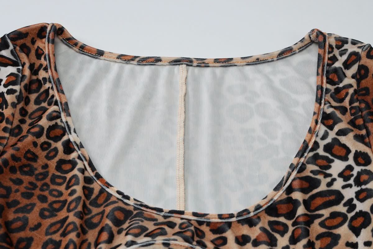 Long sleeve leopard print hollow out u neck cut out maxi dress