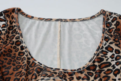 Long sleeve leopard print hollow out u neck cut out maxi dress