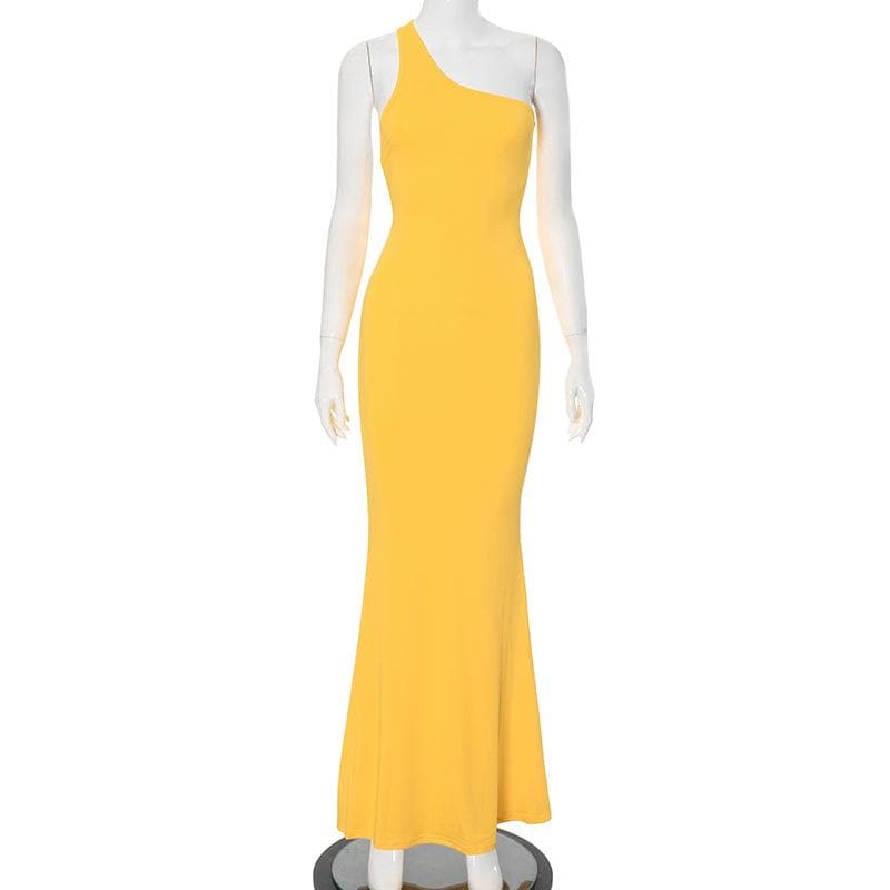 One shoulder solid backless maxi dress