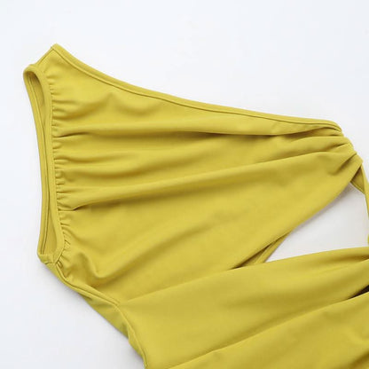 Irregular hollow out slit ruched one shoulder cut out mini dress