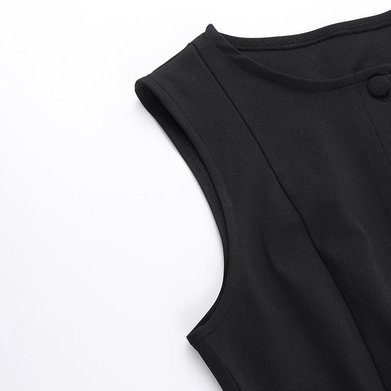 Button crewneck solid o ring tank mini dress