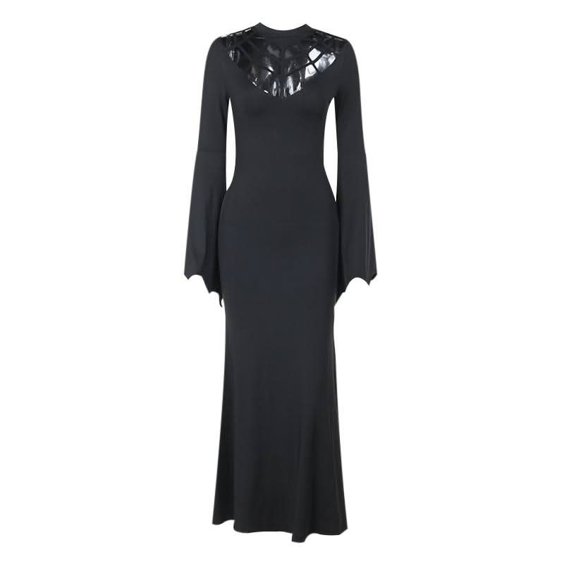Long flared sleeve hollow out crewneck cut out maxi dress