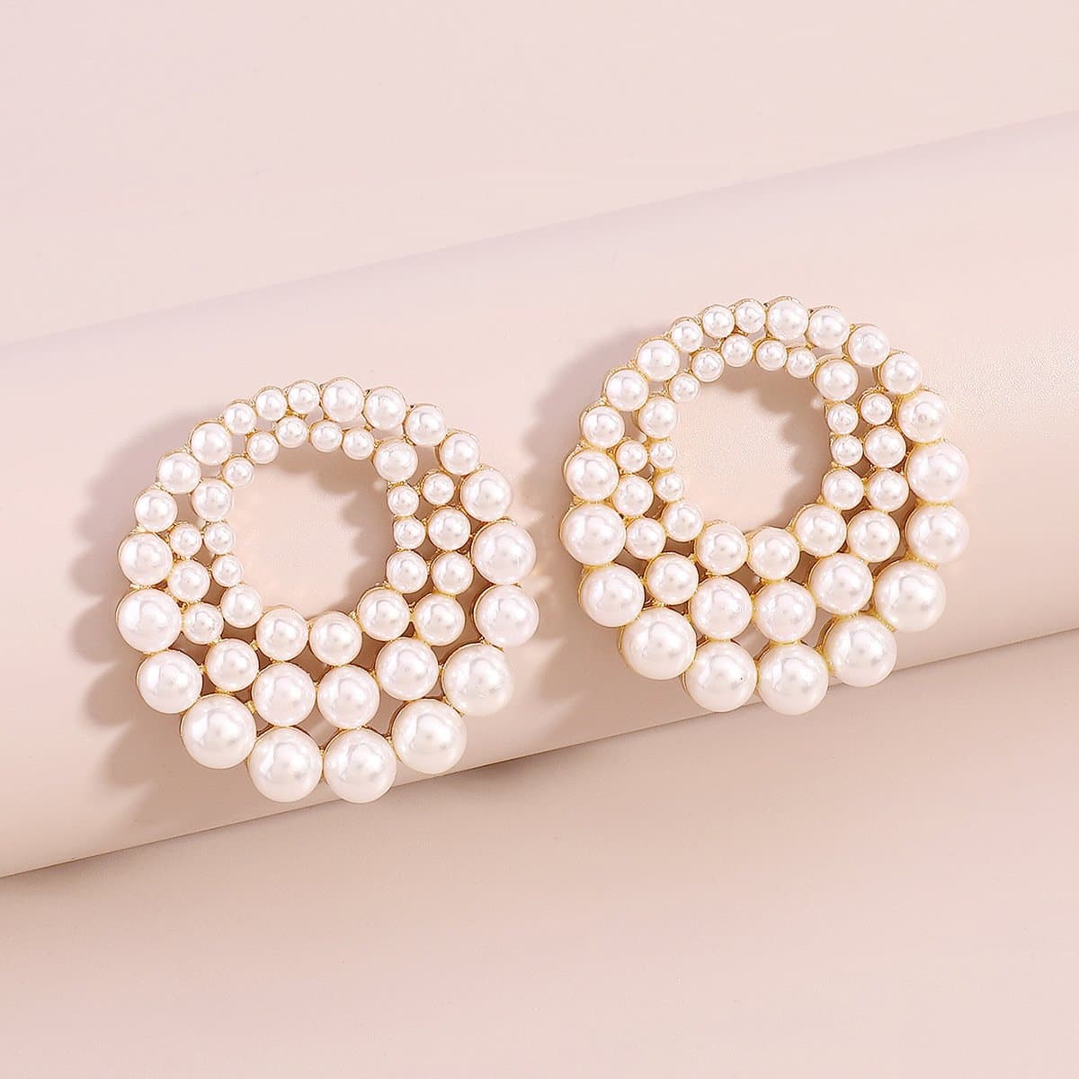 Faux pearl layered stud earrings