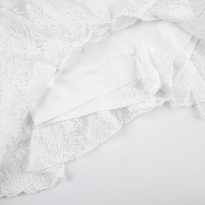 Ruched lace patchwork ruffle irregular mini skirt