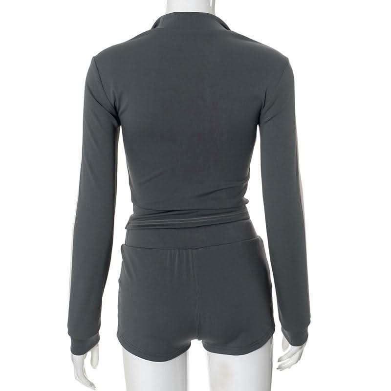 Zip-up Long sleeve drawstring low rise contrast pant set