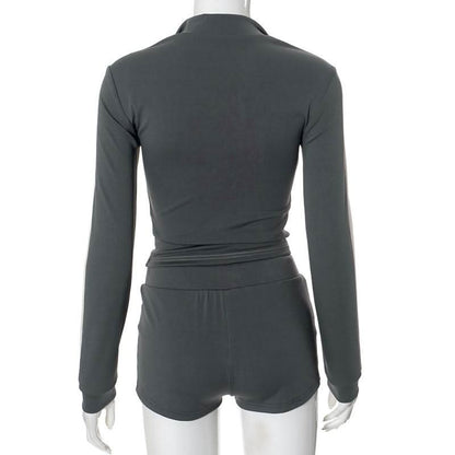 Zip-up Long sleeve drawstring low rise contrast pant set