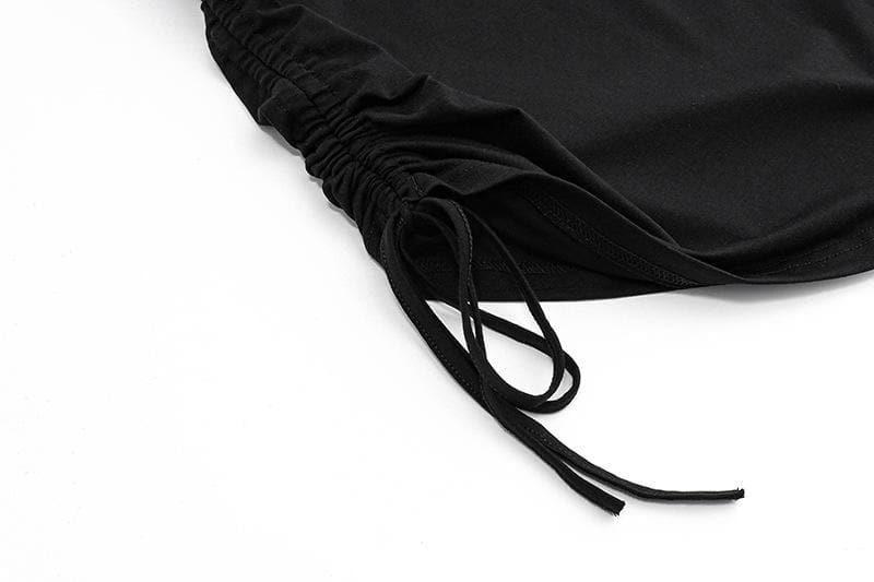 Halter lace up gloves drawstring hollow out cut out mini dress