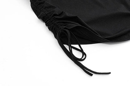 Halter lace up gloves drawstring hollow out cut out mini dress