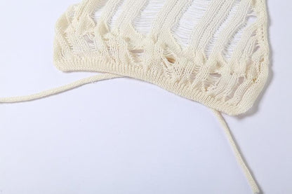 Crochet solid halter self tie see through slit midi skirt set-final-sale