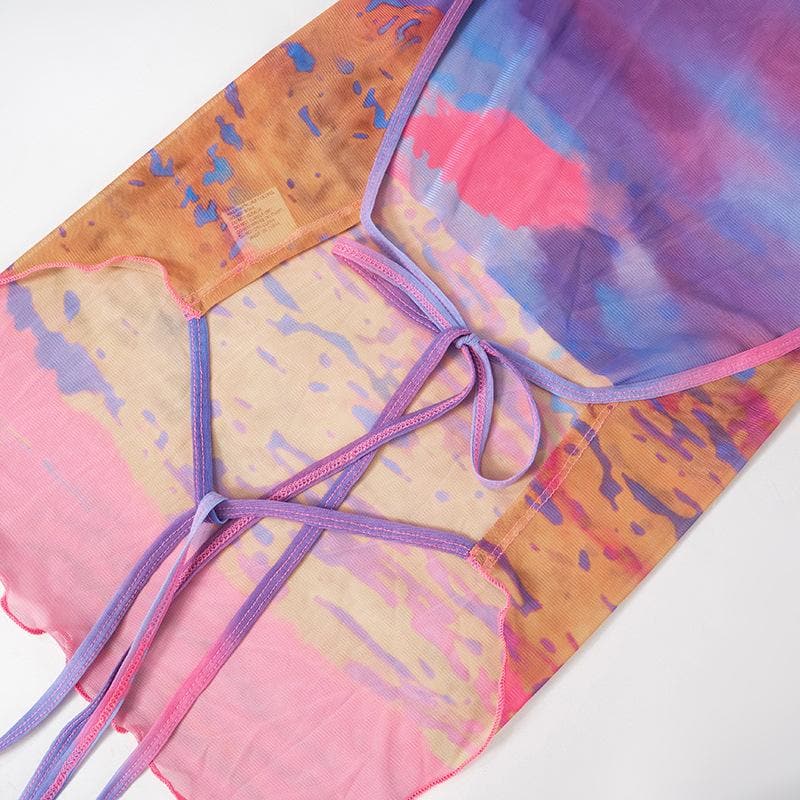 Halter cowl neck gradient print self tie top