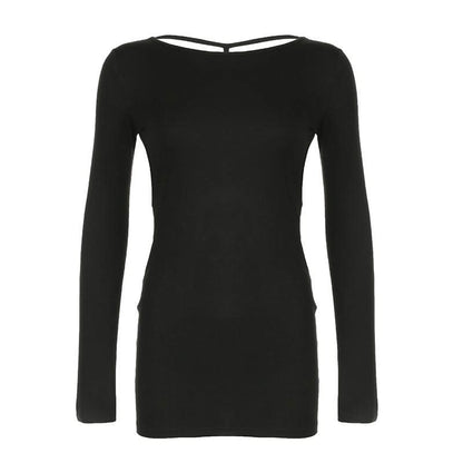Long sleeve hollow out backless cut out mini dress
