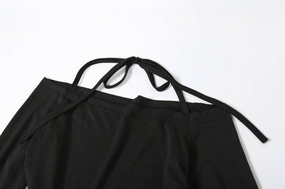 Halter long sleeve off shoulder hollow out cut out maxi dress