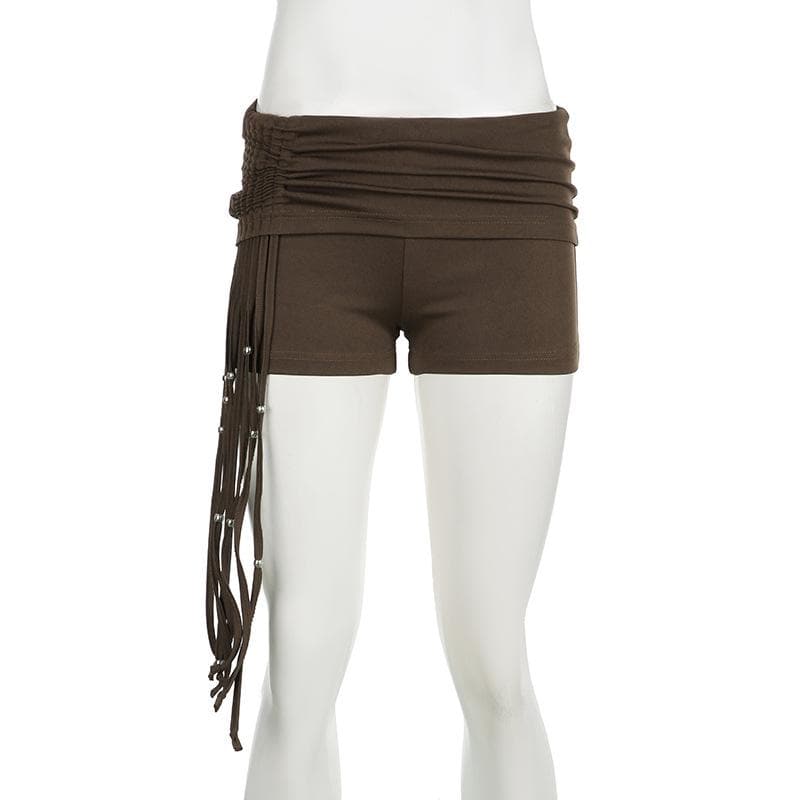 Tassels beaded ruched low rise short pant