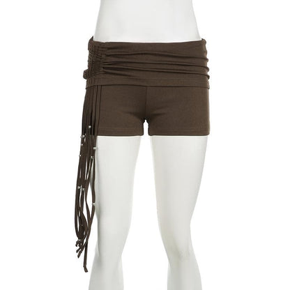 Tassels beaded ruched low rise short pant