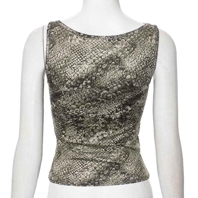 Snakeskin print round neck sleeveless top
