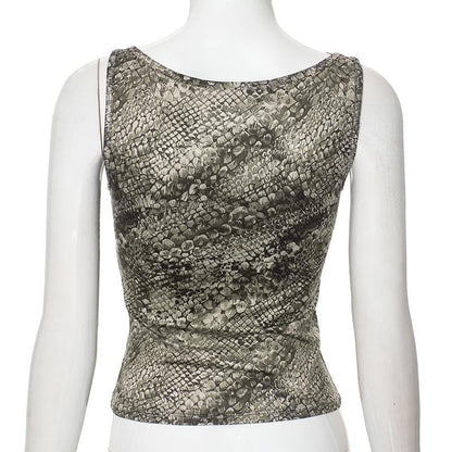 Snakeskin print round neck sleeveless top