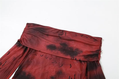 Tie dye off shoulder long sleeve contrast crop top