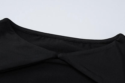 Long sleeve crewneck gloves hollow out solid maxi skirt set-final-sale