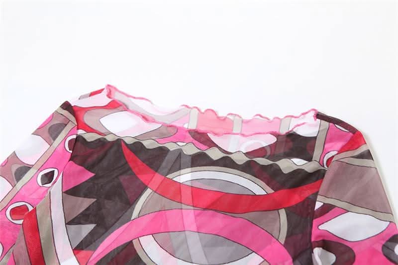 Long sleeve ruffle abstract mesh maxi dress-final-sale