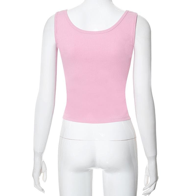 Square neck button ribbed tank top