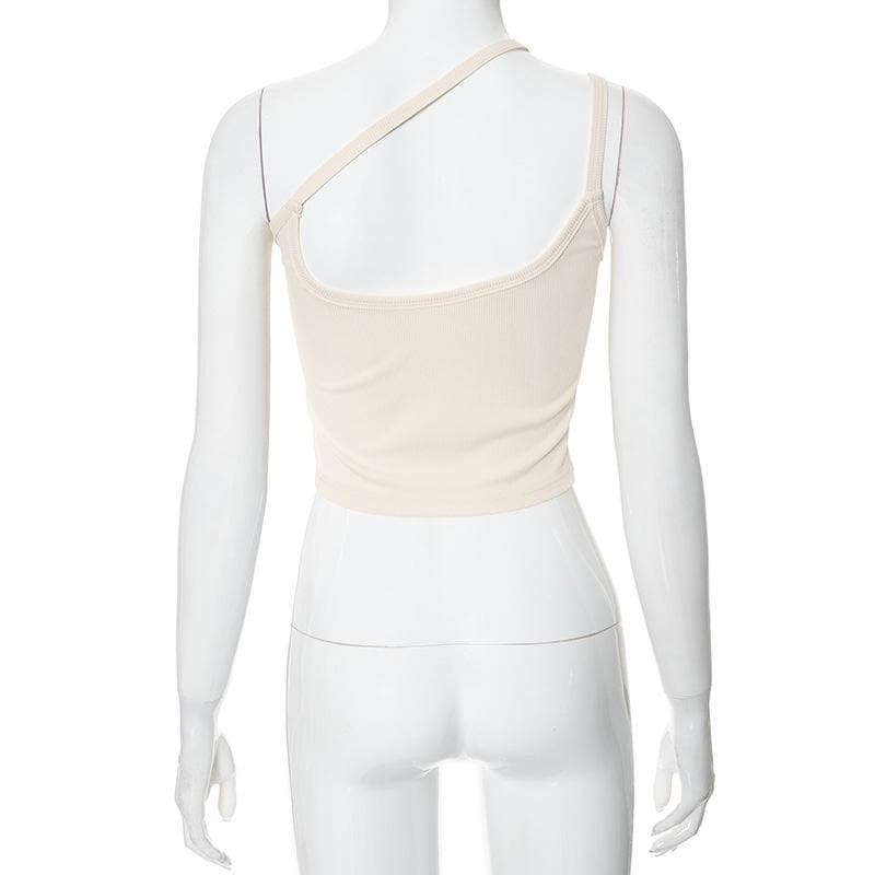 One shoulder ribbed irregular backless top