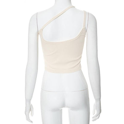 One shoulder ribbed irregular backless top
